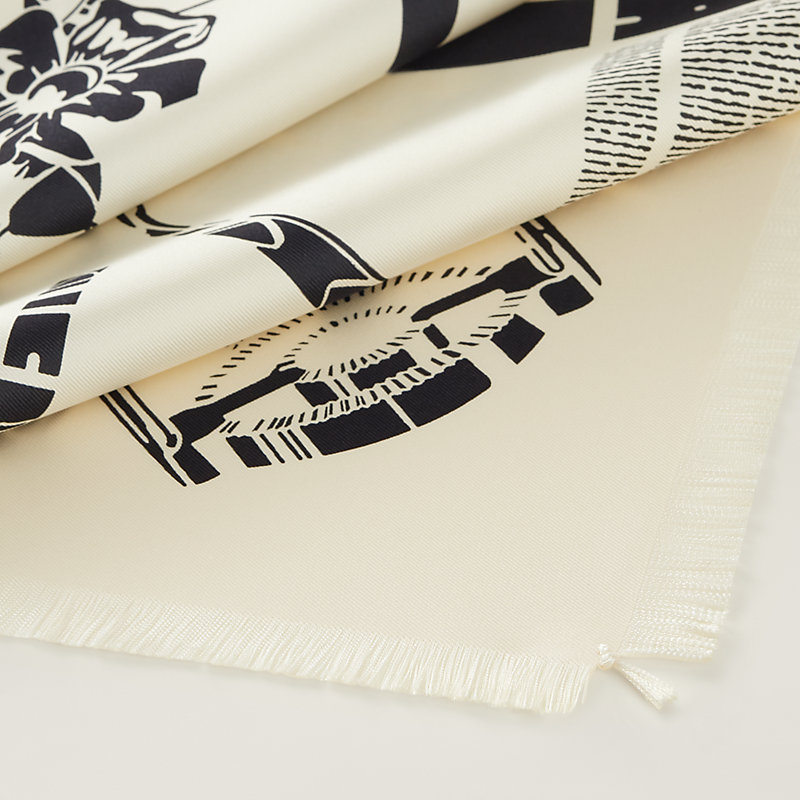 Grand Manege fringed scarf 80 - White | Hermès USA